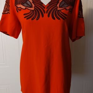 STELLA MCCARTNEY Italy Red Tunic Embroidered Tunic Top Size Euro 44 Large